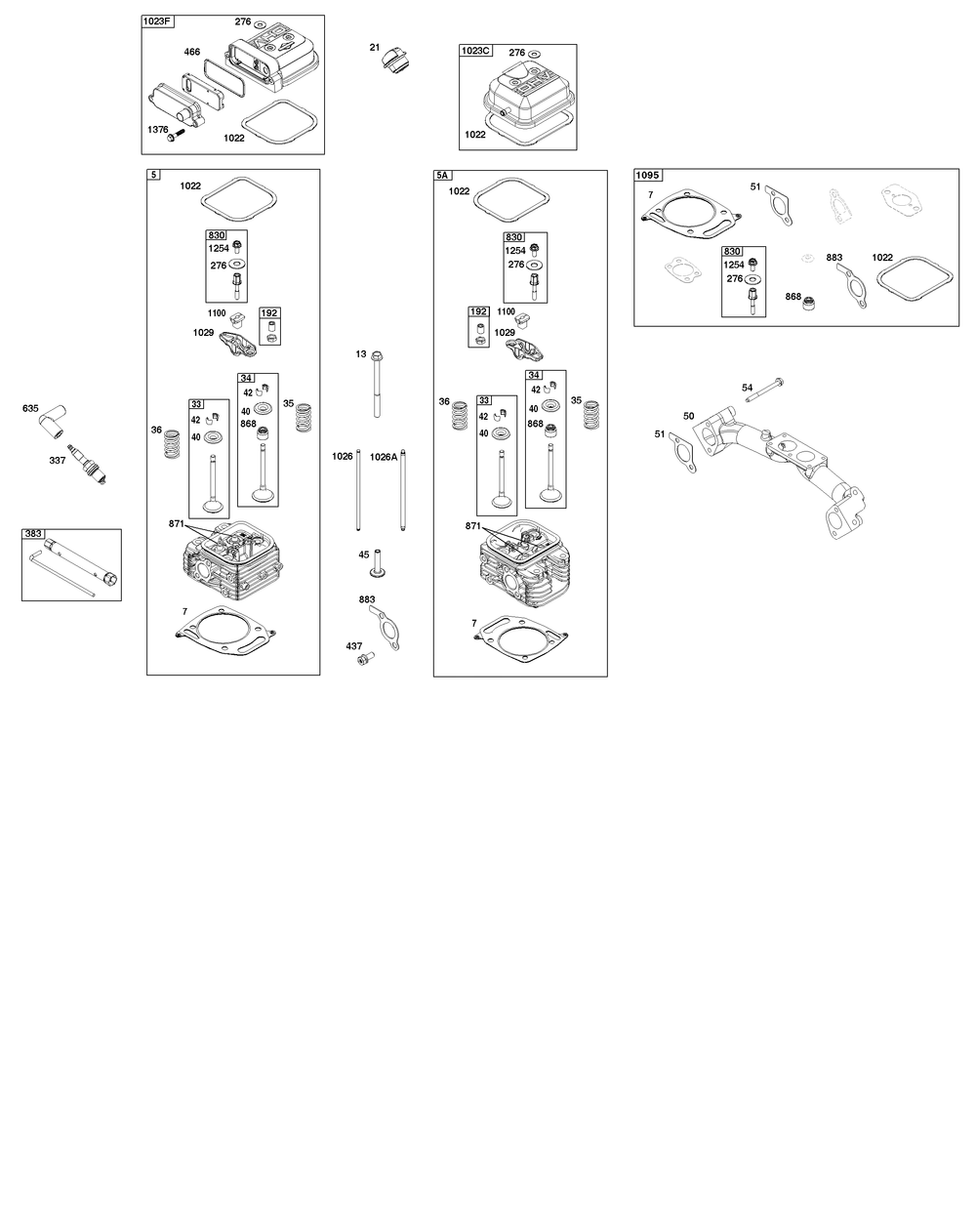Cylinder Head Group Diagram and Parts List for 386447-0435-B5 200000 - 399999 Briggs and Stratton Engine